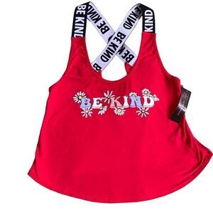 No Boundaries NWT Be Kind Strappy Crop Tank Top Sporty Screen Tee Red XS